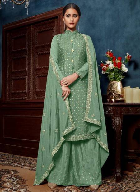 Green Colour VIPUL ALICE CAT 62 Latest Fancy Designer Festive Wear Chinnon Sequence Work Salwar Suit Collection 4601